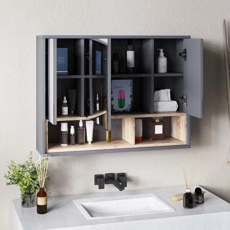 Armoire à pharmacie murale avec miroir, gris