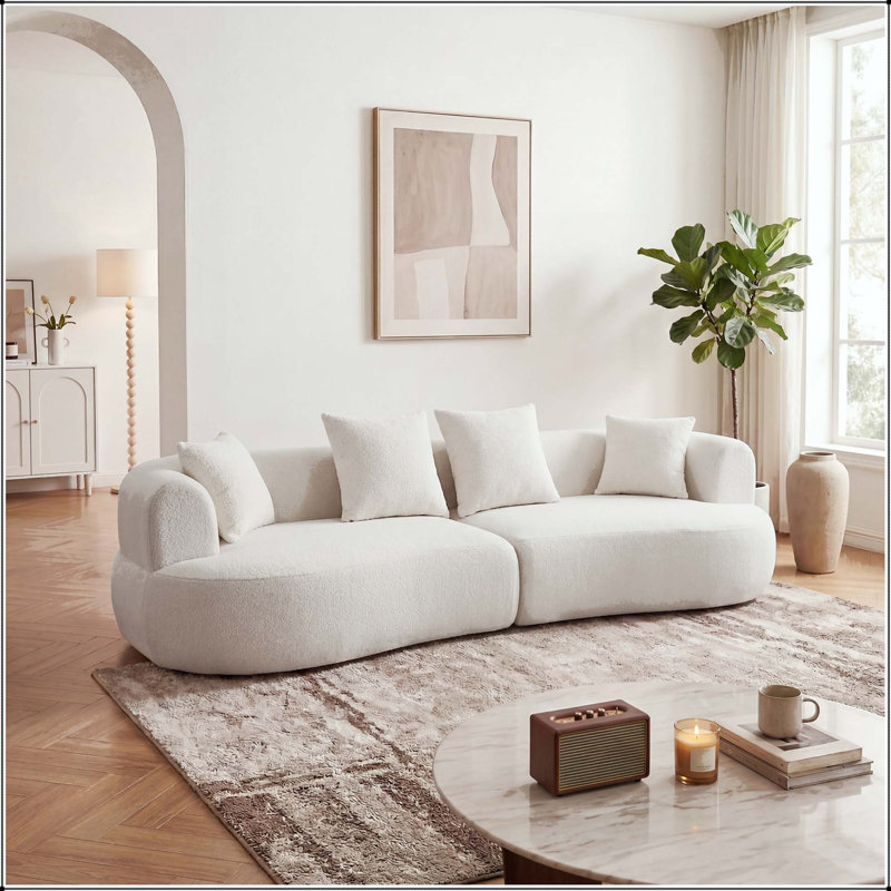Canapé nuage sans dossier 122 po, Velours blanc