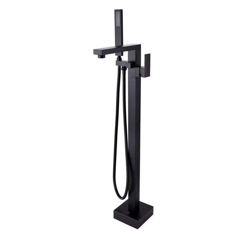 Robinet de baignoire autoportant monocommande à fixation au sol avec douche à main, Noir mat