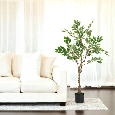 Ficus artificiel avec pot - feuilles vertes luxuriantes