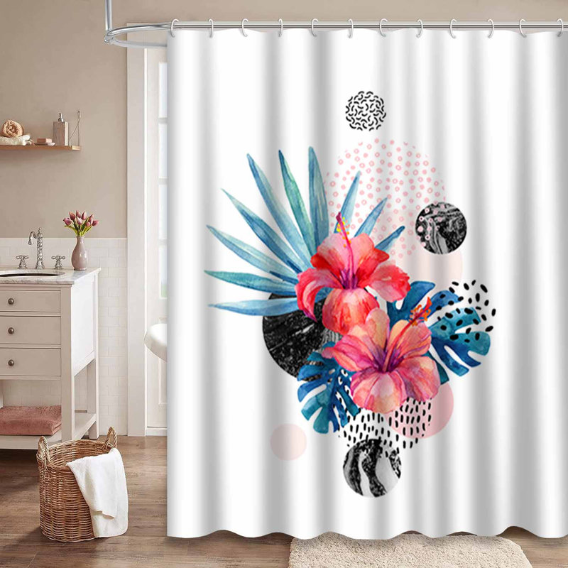 Aquarelle, fleurs tropicales, marbrure géométrique, griffonnage, palmier avec 12 crochets, L 72 po x l 72 po