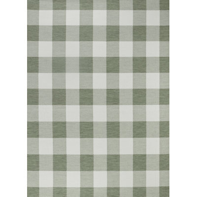 Outdoor Modern Boho Dark Moss Checkered Rug