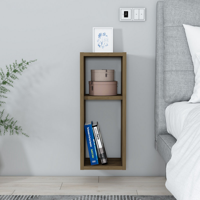 Stylish Nightstand with Wall-Mount Option, Walnut Finish, 9.1 x 23.5 x 8.7 inches | 100% Chipboard Construction for Durability | Perfect for Bedrooms & Living Spaces, Space-Saving Design & Modern Aesthetic