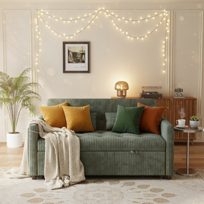 53" Green Velvet Pull Out Sleeper Sofa, Modern Convertible Loveseat Bed with Pillows & Side Pockets for Small Spaces