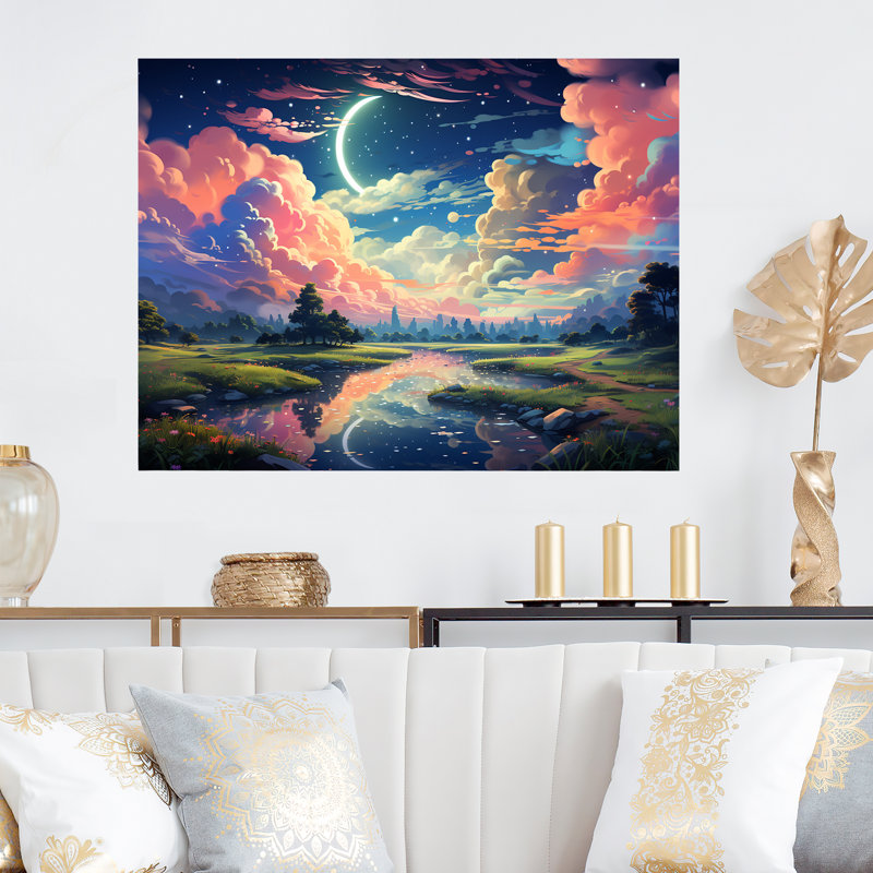 Toile panoramique Horizon I - art mural arc-en-ciel en métal, H 12 po x l 20 po x P 1 po