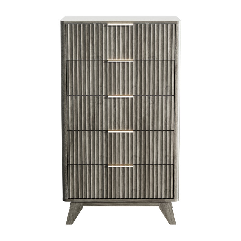 Panneau de densité 5 panneaux à 5 tiroirs P2, Chêne gris