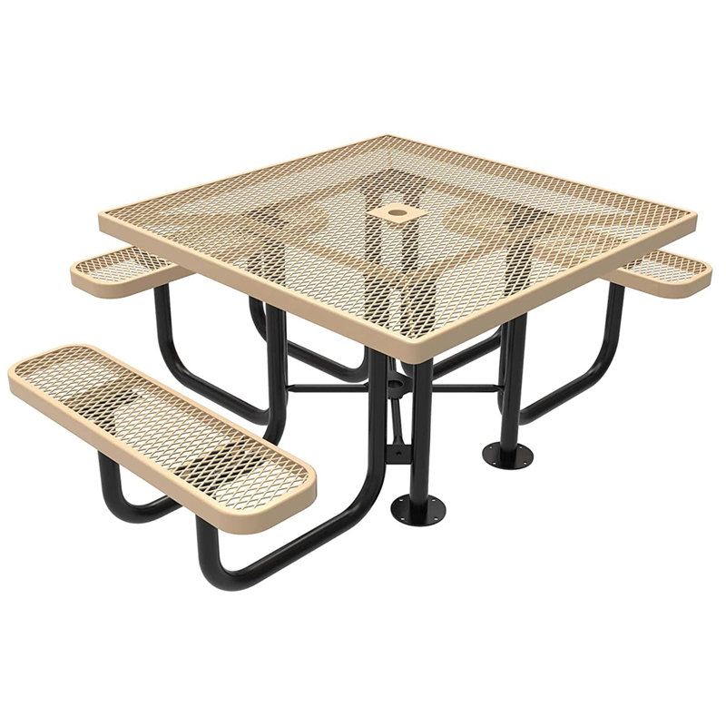 COATEDOUTDOORFURNITURE Table de pique-nique carrée de 117 cm (46 po), extensible, beige, conforme aux normes ADA, Brun clair