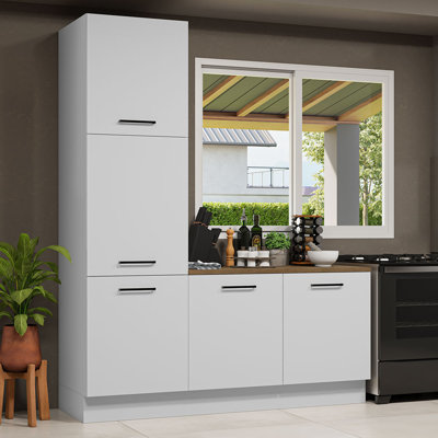 Hazel Kitchen Set 70"L Pantry Storage and Base Cabinet Engineered Wood Multiple Compartments Organization Unit - White