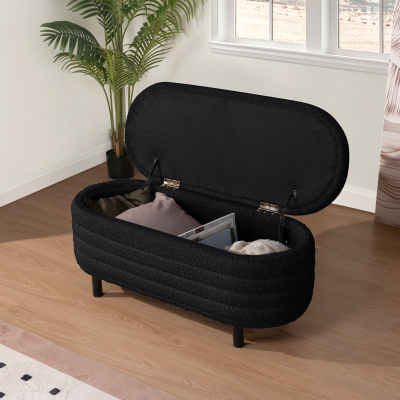 Banc de rangement rembourré Eilhard Boucle, Noir