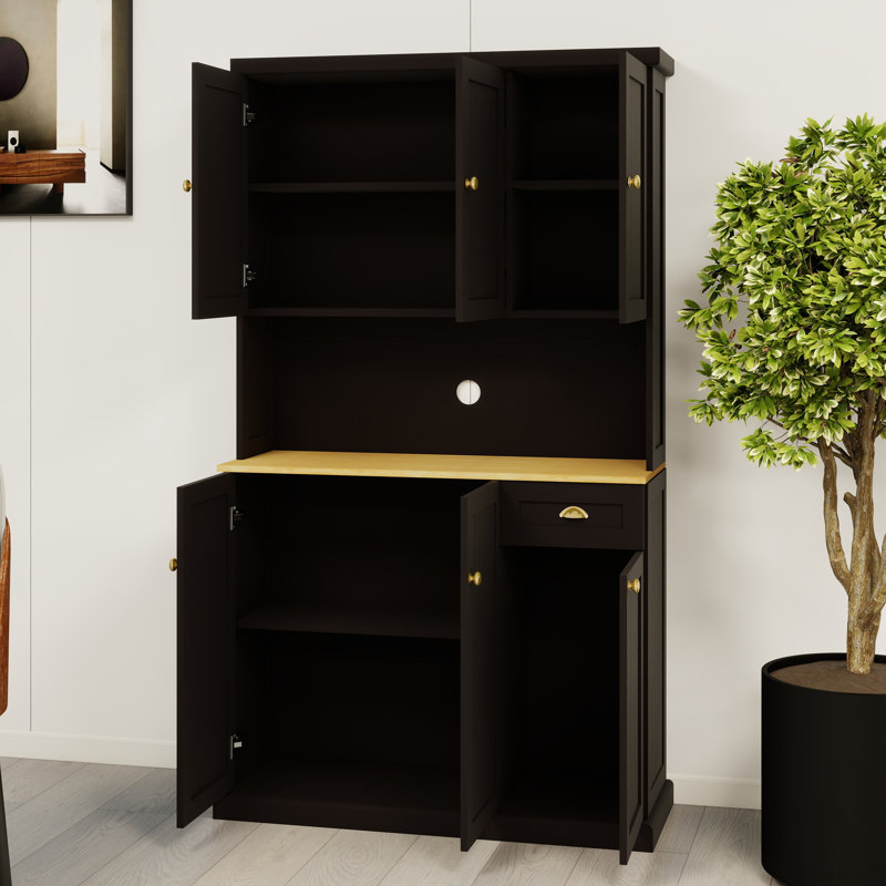Armoire de cuisine 71 "avec tablettes réglables, 6 portes pour four à micro-ondes - 1 tiroir de rangement noir caractéristique, garde-manger