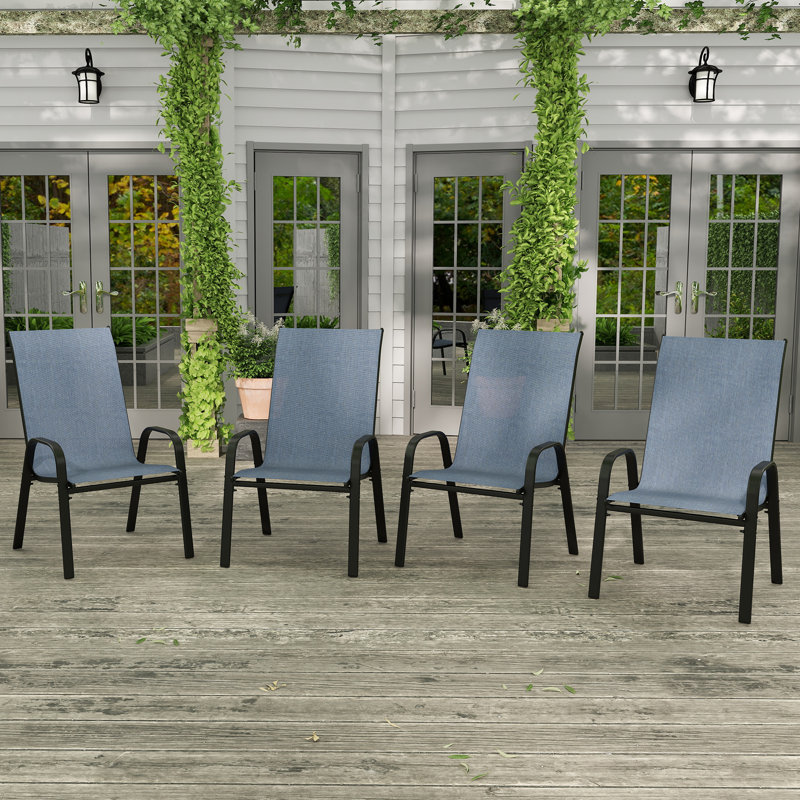 Ensemble de 4 chaises de patio, tissu extérieur en polyester et structure en métal, Blue