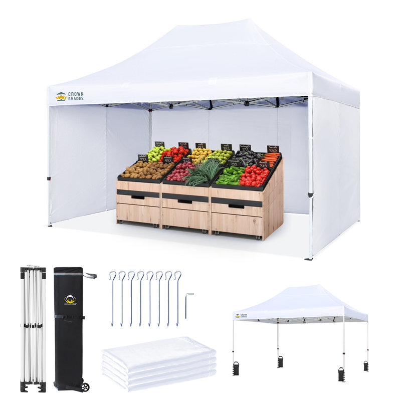 Commercial 15 Ft. W x 10 Ft. D Heavy Duty Pop Up Canopy Tent with 4 Sidewalls White, White