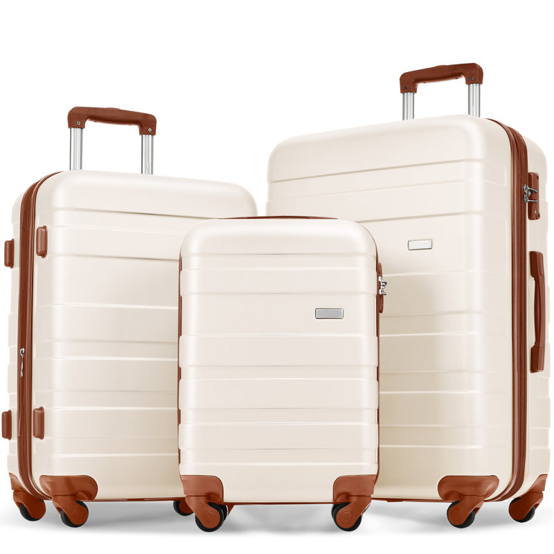 Ensembles de bagages Nouveau modèle ABS Hardshell 3 pièces Ensemble de valises rigides et durables Valise à roulettes avec serrure TSA 20 "24" 28 "(ivoire et brun)
