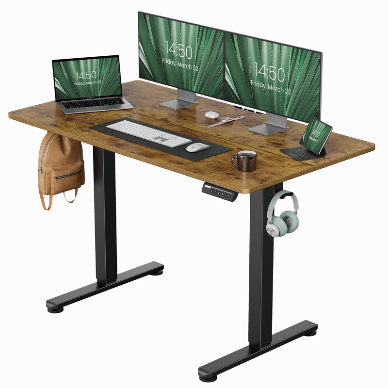 Ashwina 63'' x 28'' Height Adjustable Rectangle Standing Desk, Vintage Brown/Black