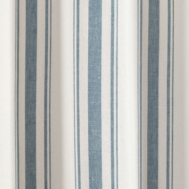 Blue and White Cotton Blend Striped Rod Pocket Window Panels