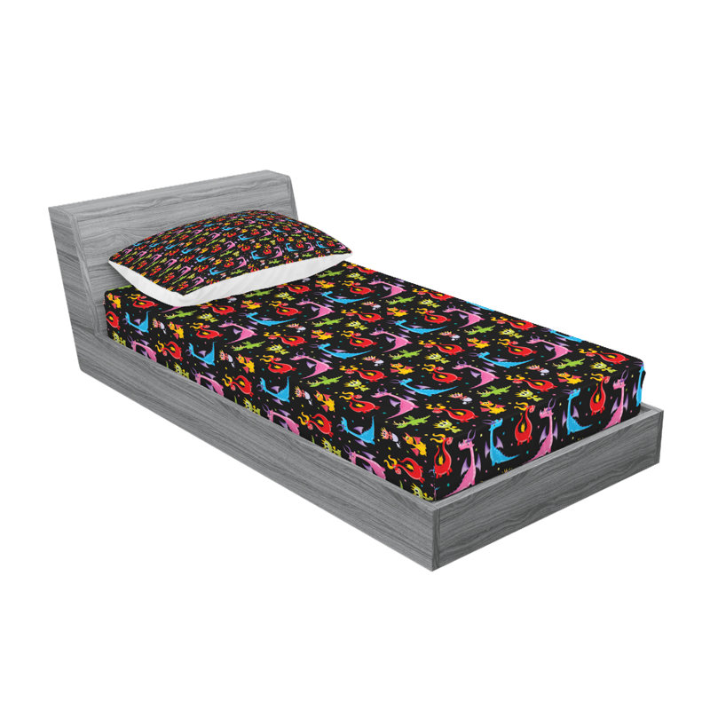 Multicolore ensemble de draps et taies décoratives Ambesonne Dragon, Twin Sheet Set with 2 Pillowcases