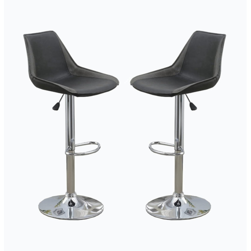 Upholstered Adjustable Height Counter Stool with Metal Frame, Ebony
