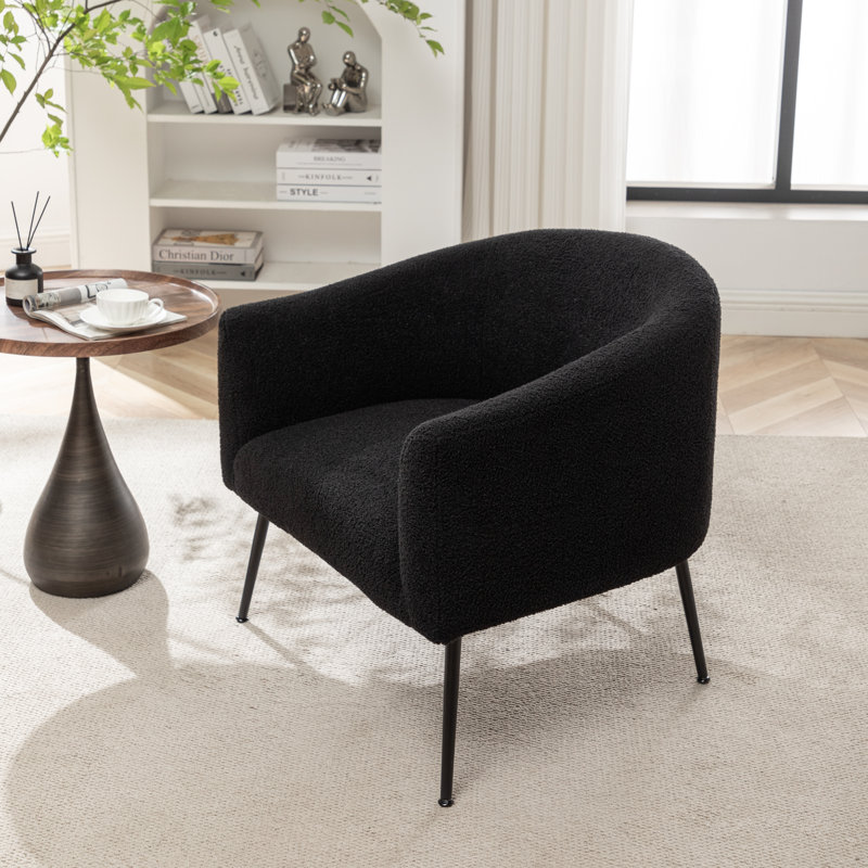 Jameila Upholstered Barrel Chair, Black Faux Fur, 1, Black