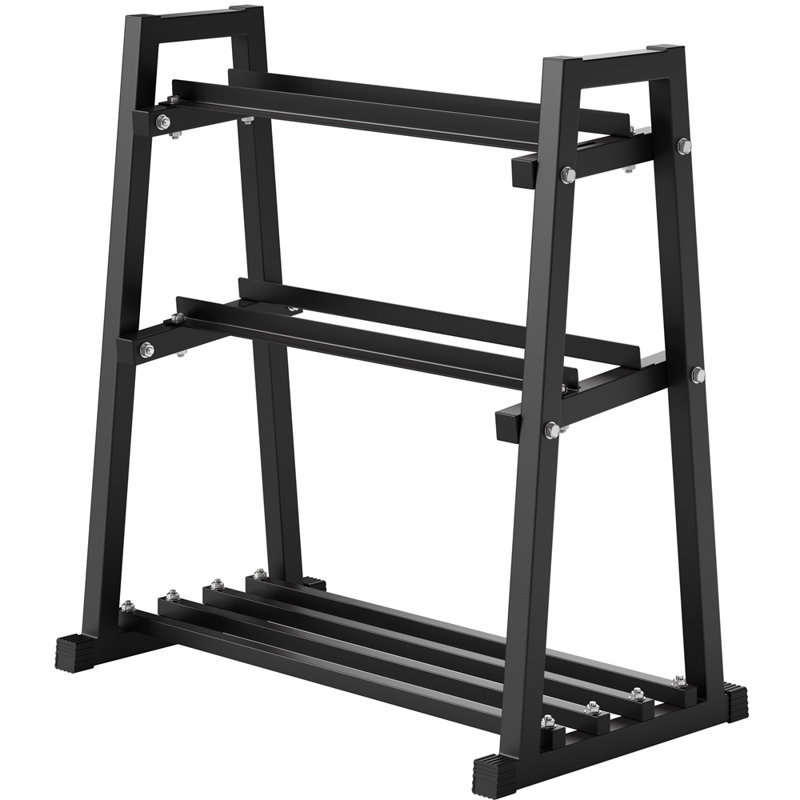 Black Metal Dumbbell Rack with 3 Tier Adjustable A Frame Holds 455 kg for Home Gym