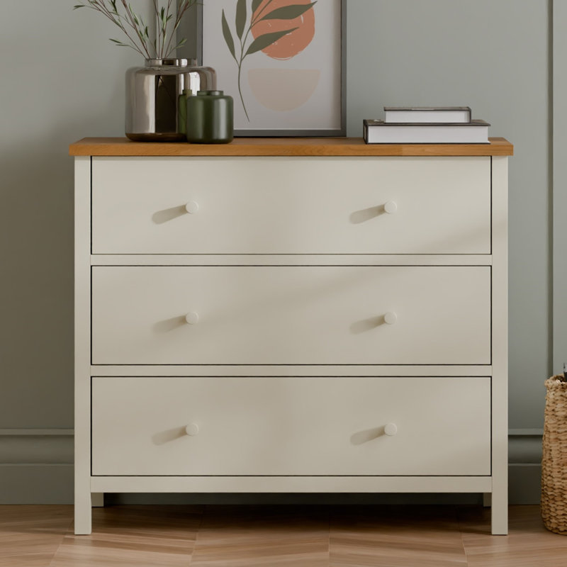 Marmarth 84cm W 3 - Drawer Chest of Drawers, Ivory/Brown