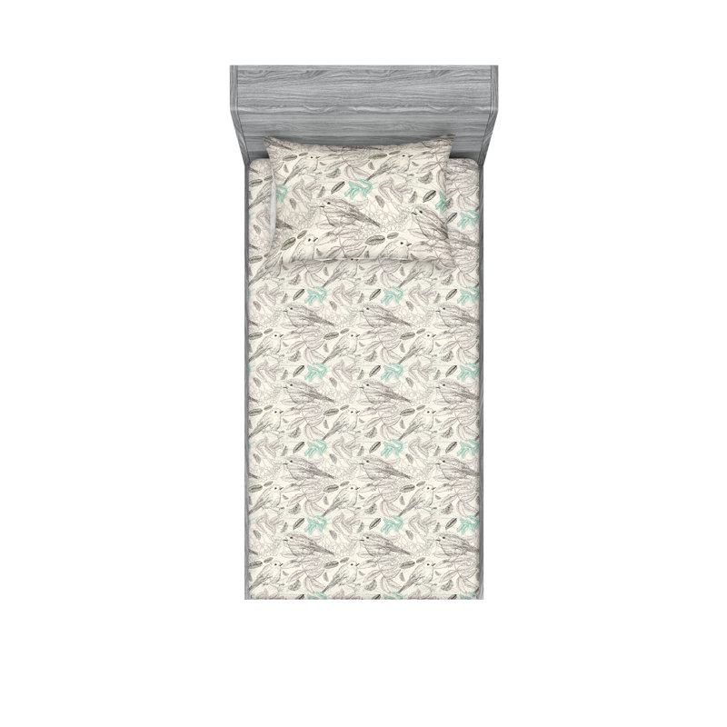 Drap-housse et taie décorative Ambesonne volant sur une branche écume de mer taupe blanc