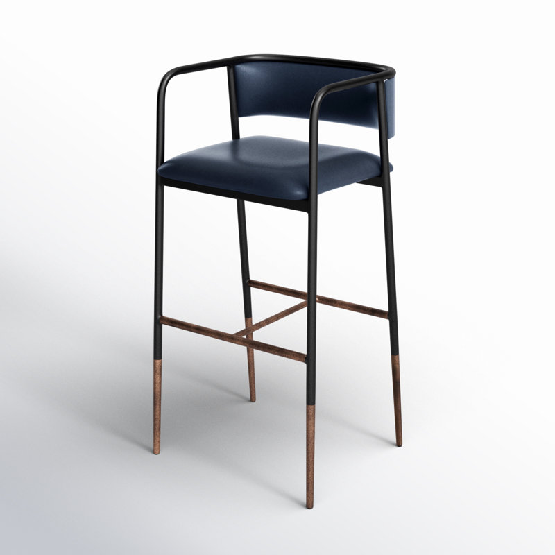 Brenan Upholstered Bar Stool with Metal Frame, Brown, Bar Stool (29.5” Seat Height)