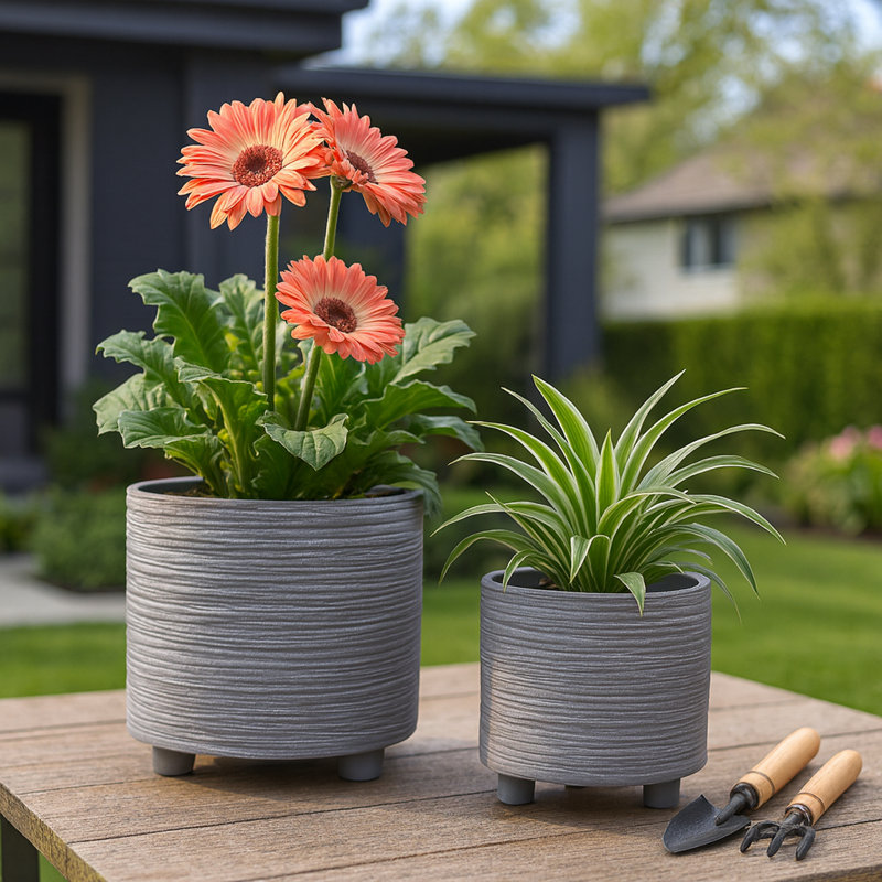 Jardinières à pattes texturées charmantes pour l'extérieur et l'intérieur Charmayne, Gris