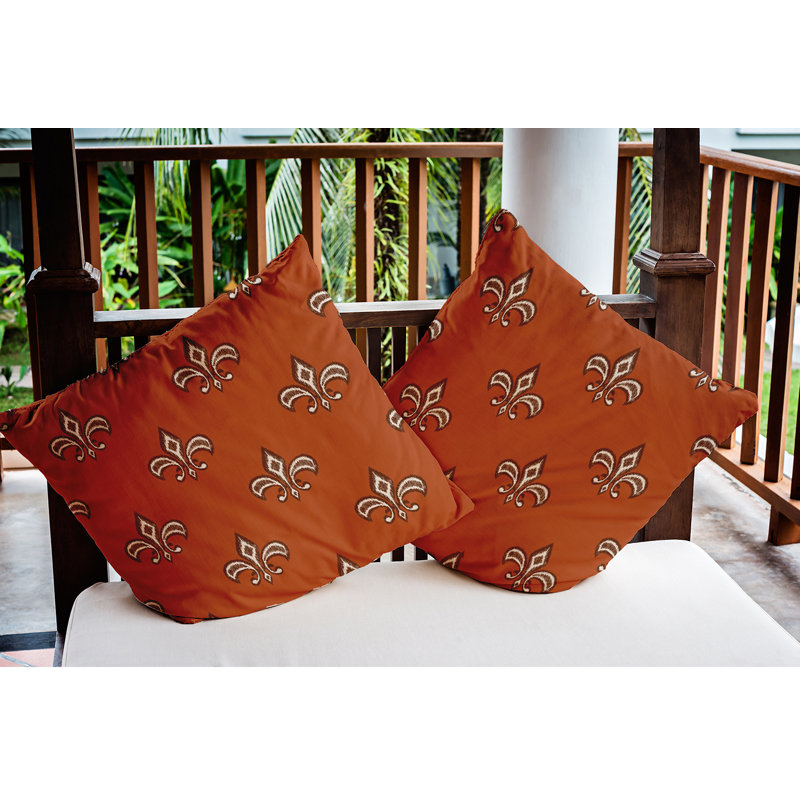 Coussin décoratif intérieur / extérieur Fleur De Lis, 20 po x 20 po, Terre de Sienne