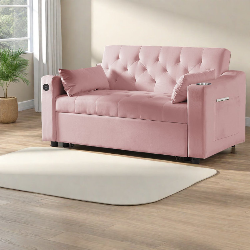 Convertible Pink Velvet Sofas, Modern Design For Home Entertainment