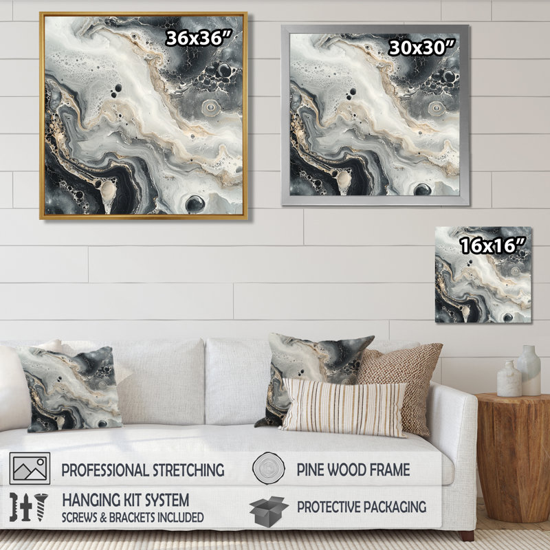 Norietta, art moderne sur toile en marbre abstrait, H 30 po x l 30 po, Impression encadrée flottante, Noir