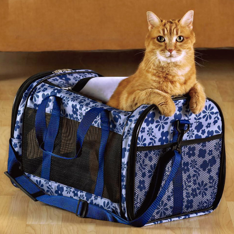  Sac de transport pour chien à parois souples pour petits chiens, H 11 po x l 19 po x P 11 po, Imprimé floral bleu
