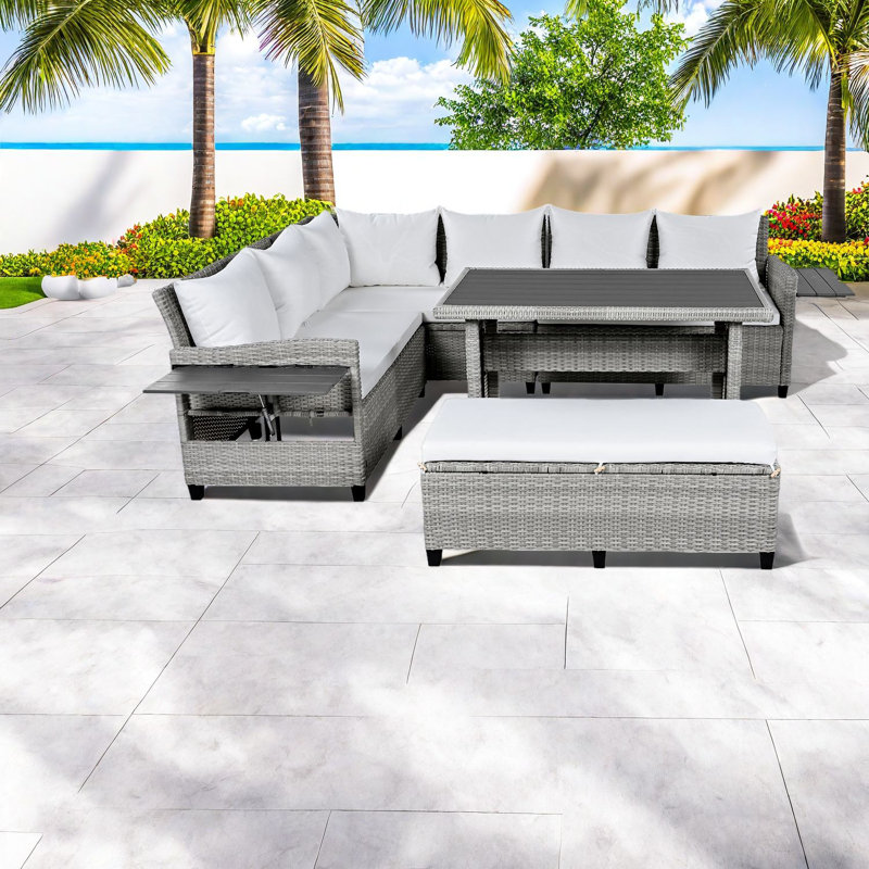 Ensembles de salle à manger de patio modernes avec meubles en rotin extensibles et durables pour l'extérieur