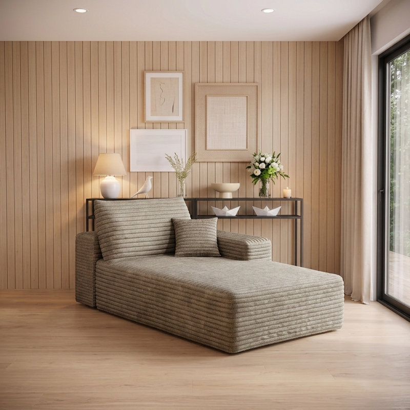 Canapé-lit modulaire moderne avec méridienne, sans assemblage requis, Chameau