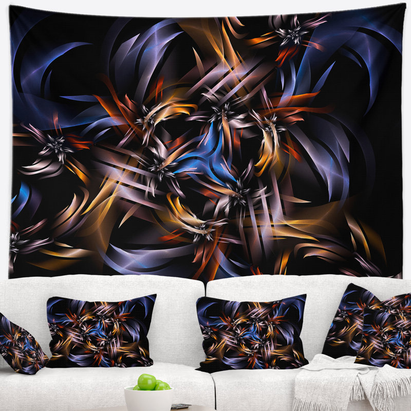Art fractal bleu clair en tapisserie foncée, H 32 po x l 39 po