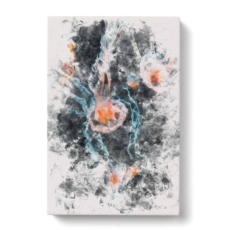 Peach Jellyfish - Wrapped Canvas Painting, 45cm H x 30cm W x 4cm D