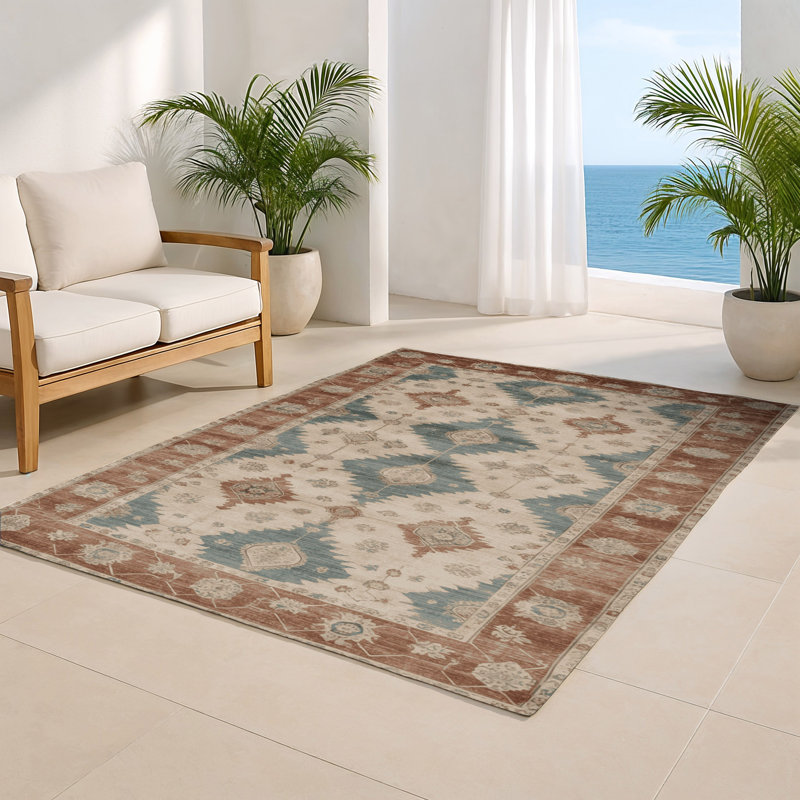 Overdyed Beige Indoor and Outdoor Area Rug, Rectangle 4' x 6'