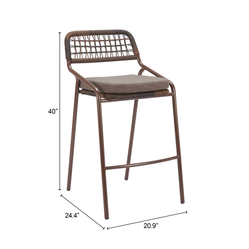 Ensemble de 2 tabourets de bar d'extérieur en rotin en acier thermolaqué de qualité hôtelière, Brun, Brun