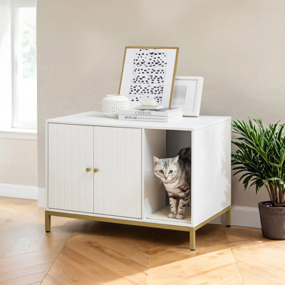 Cat Litter Box Enclosure with Scratching Mat