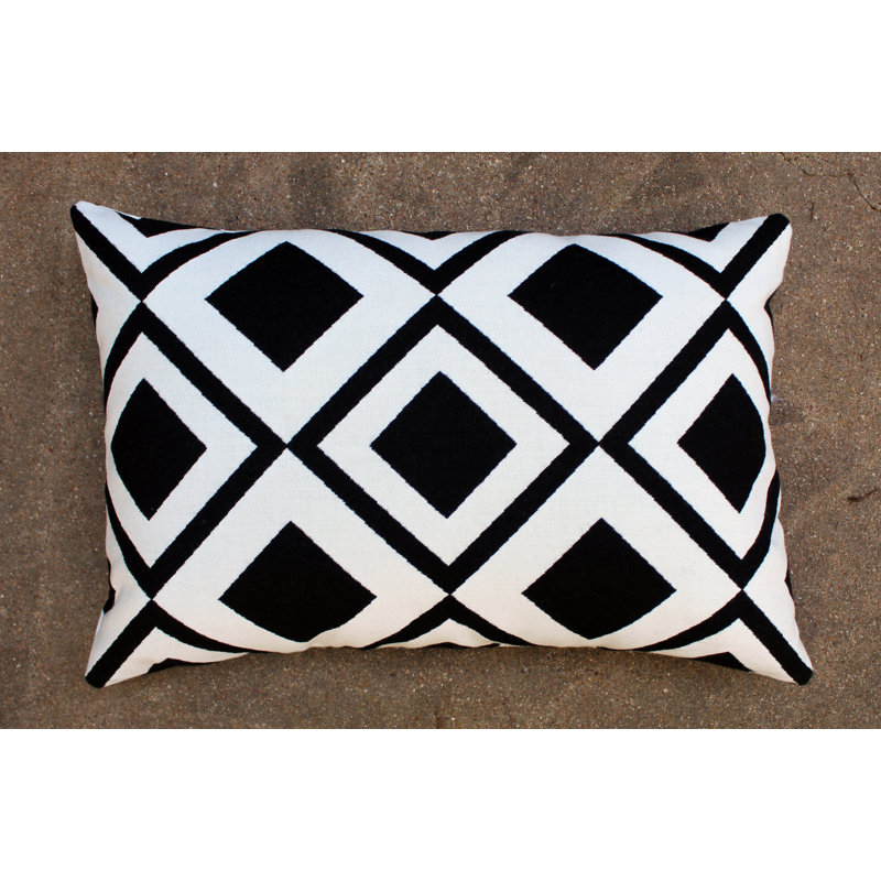 Mod Blox Black Sunbrella Indoor / Outdoor Geometric Lumbar Pillow