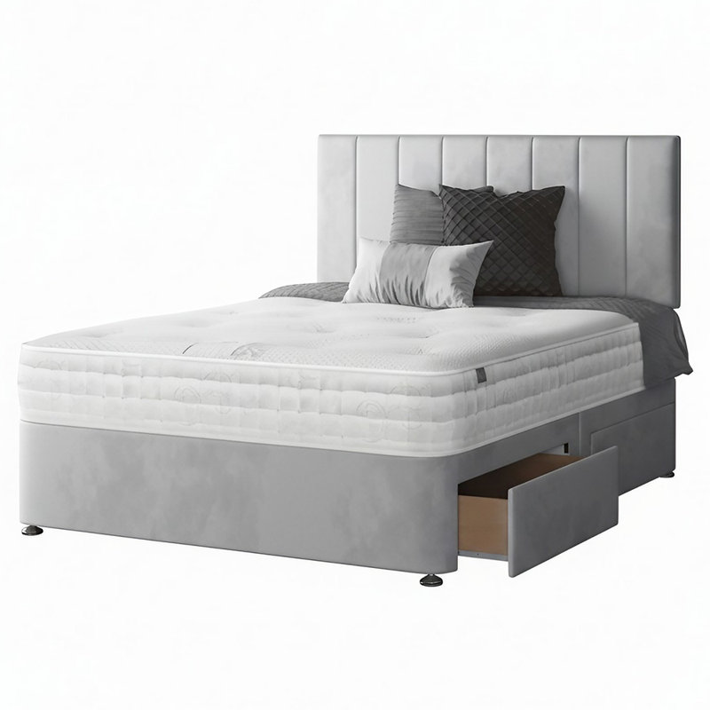 Ohioville Divan Bed Base, Double (4'6), Silver, 2 Foot-end Drawers