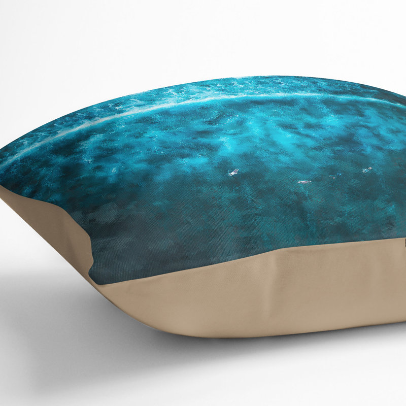 Ocean Surf Painting Cushion with Filling, 40cm H x 40cm W x 15cm D, Stone