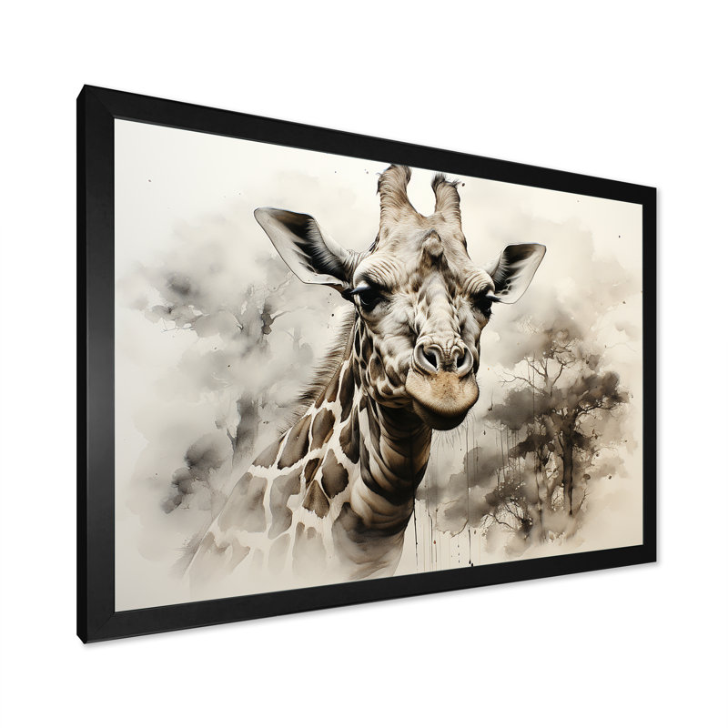 Girafe beige classique élégance I, H 12 po x l 20 po x P 1 po, Cadre simple noir