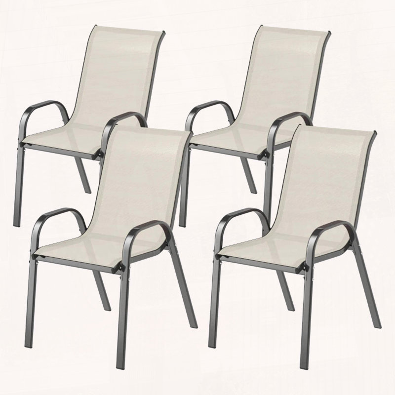 Ensemble de 4 chaises d'extérieur empilables en filet - tissu respirant, accoudoirs courbés, Beige