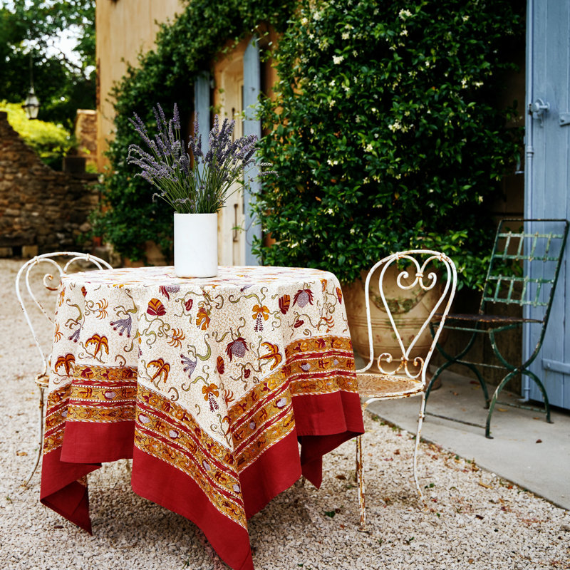Fleurs Des Indes Handmade Floral Tablecloth, 59" Square, Red/White