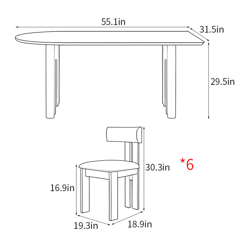 French style retro simple dining table sets, 29.5"H x 55.1"L x 31.5"W