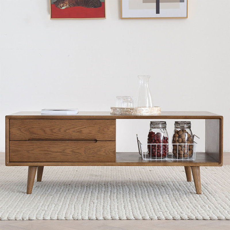 Modern rectangular solid wood coffee table, 17.7" H x 39.4" L x 21.3" W