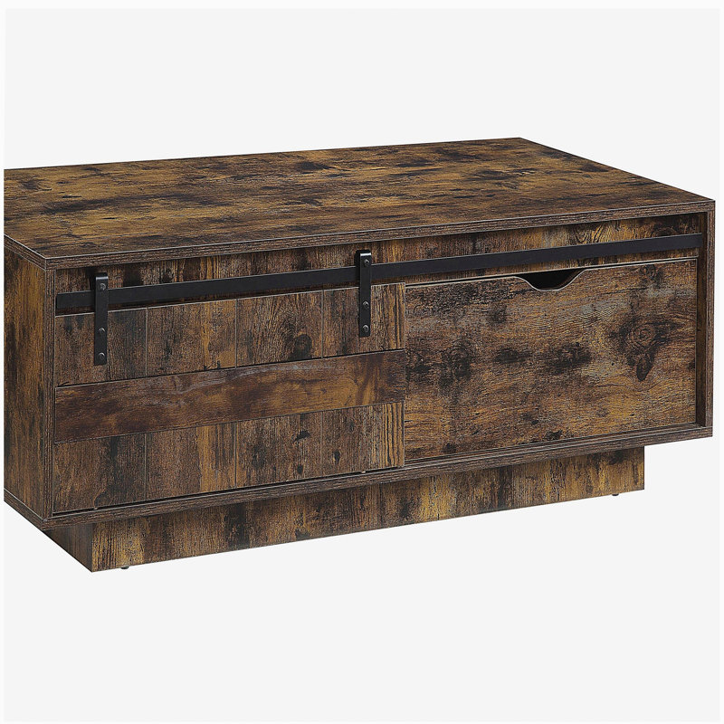 Table basse rustique en chêne avec porte de grange coulissante