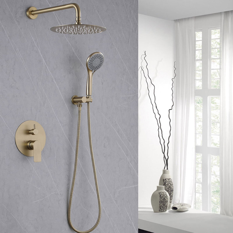 Complete Shower System with Rough in-Valve, Brushed Gold