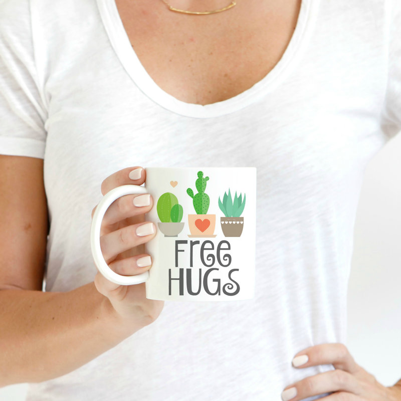 Grande tasse à café free hugs cactus