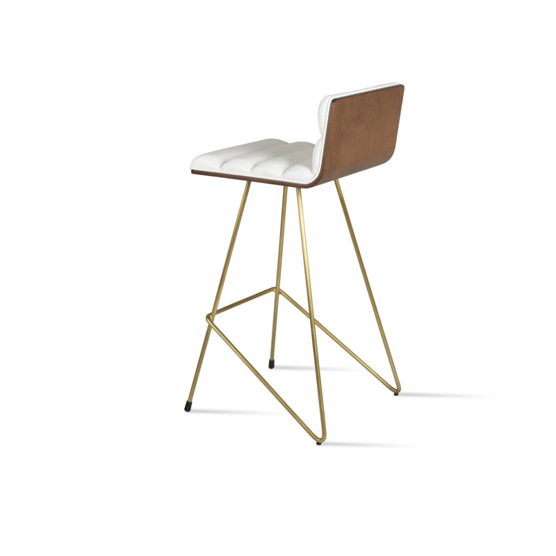 Tabouret de bar et de comptoir Corona Comfort Cattelan, Cuirette - Blanc, Laiton